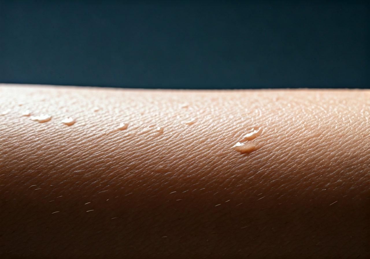 Macro shot of human skin showing a subtle goosebump reaction, minimalist winter swimming concept, soft cool blue lighting, high resolution, professional editorial style, no text, no words, no letters