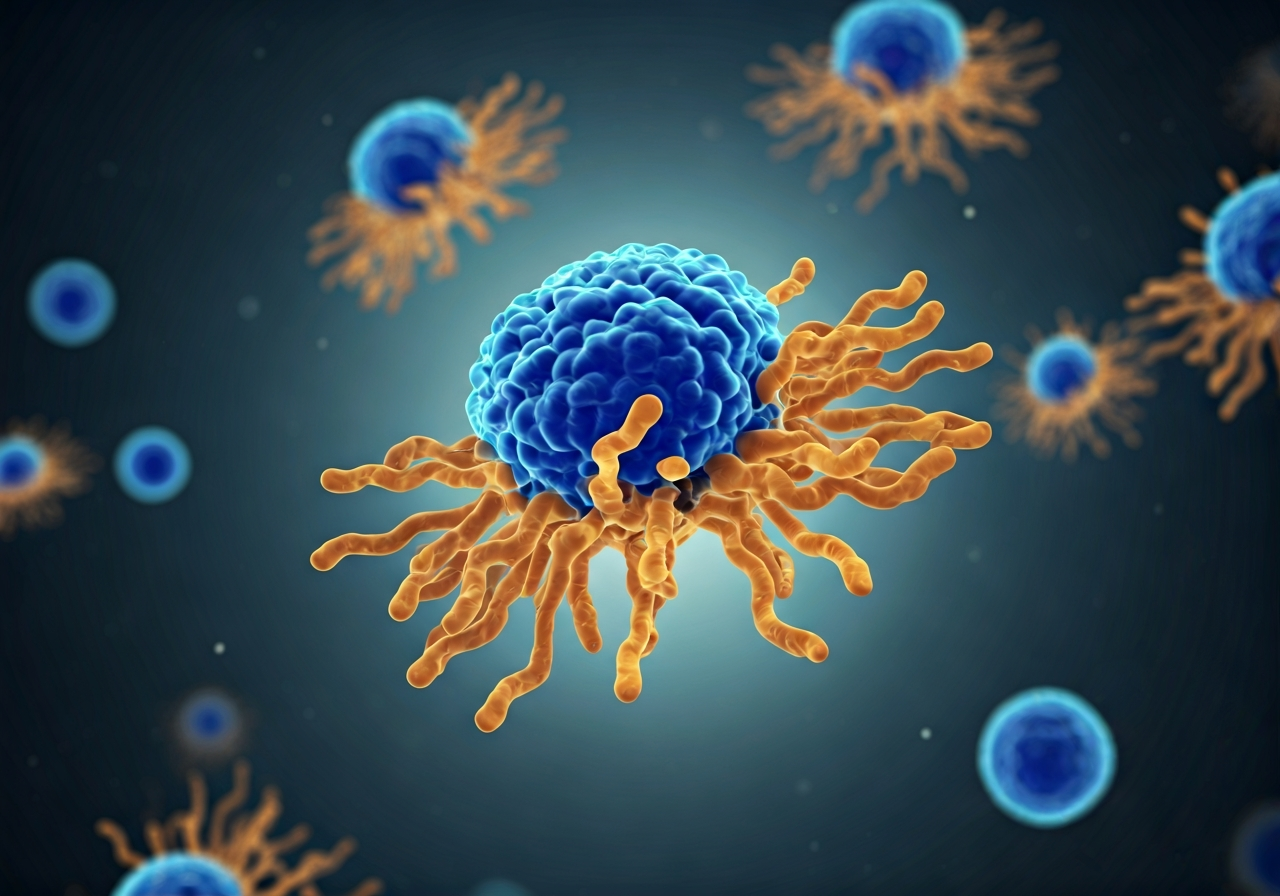 Aktivní imunita: Opravdu ji lze snadno posílit? (Fakta) 2 A microscopic view of abstract T-cells interacting with viral antigens, modern laboratory aesthetics, clinical, premium, soft blue and gold lighting, macro photography, 85mm lens, highly detailed, no text, no letters
