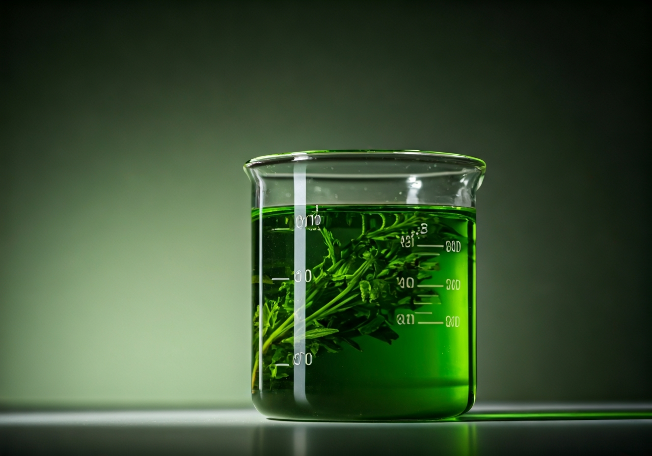 Detox Activ: Podvod, nebo zázrak? (Pravda 2026) 3 A professional laboratory glass beaker containing a vibrant green herbal extract solution, soft natural light, minimalist scientific background, editorial photography, 85mm lens, high quality, no text, no words, no letters