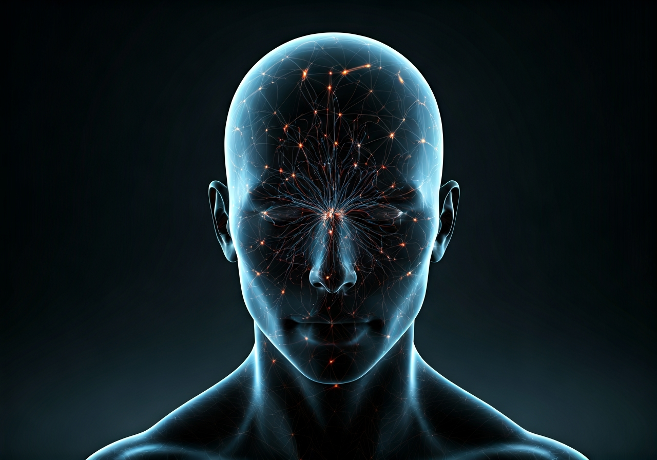 Vizualizace: Očista mysli za 5 minut (Návod) 2 A minimalist, artistic representation of a human silhouette with a glowing, intricate network of neural connections, abstract concept of mind, clean studio background, professional aesthetic, soft cinematic lighting, 85mm lens, highly detailed, no text, no letters.