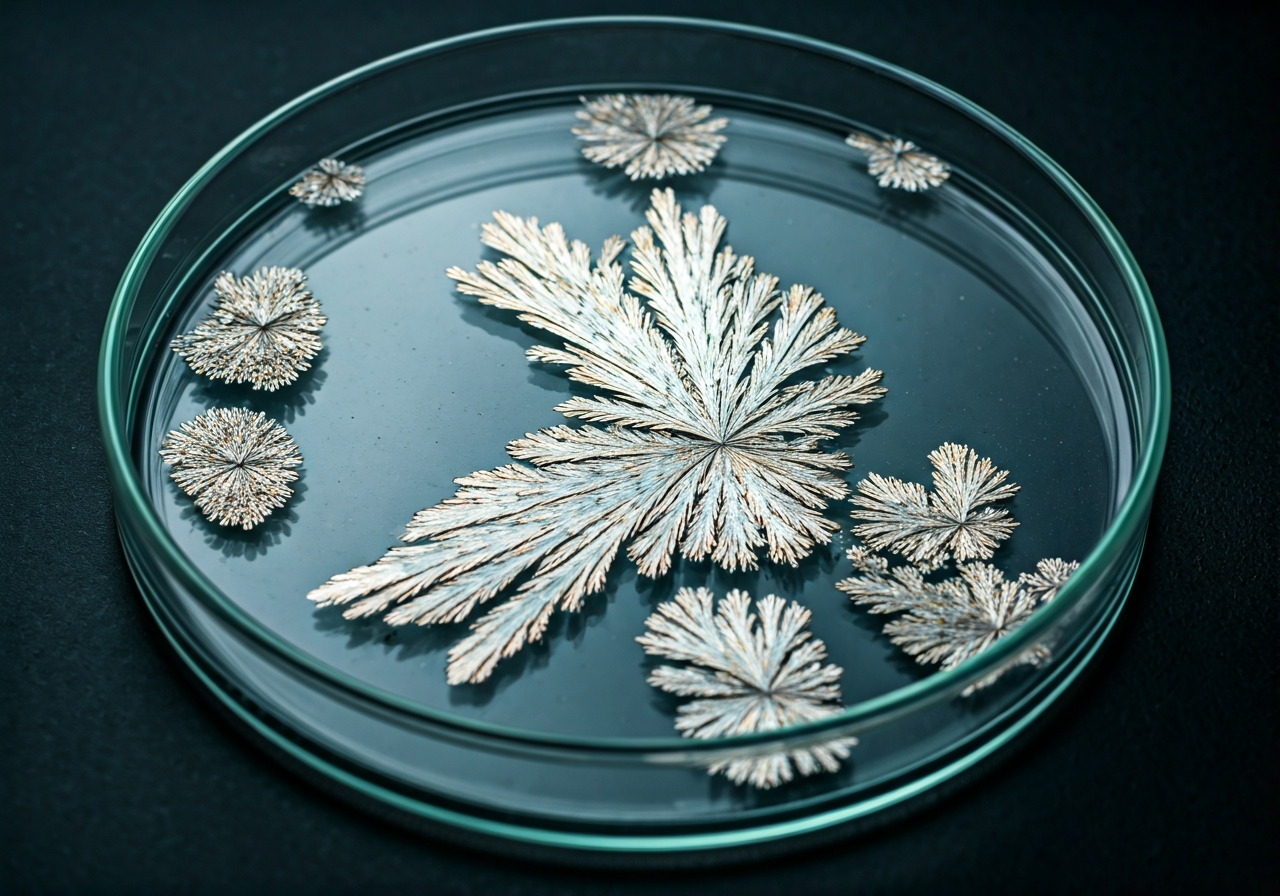 Zeolit: Zázrak, nebo vyhozené peníze? (Test 2026) 3 Editorial photography, a professional lab setting, microscopic view of crystalline mineral structures in a glass petri dish, clean aesthetic, soft natural light, 85mm lens, highly detailed, sharp focus, no text, no letters