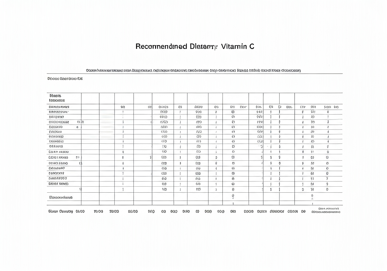 Professional scientific chart illustrating Recommended Dietary Allowance (RDA) of vitamin C across age groups, minimalist clinical aesthetic, clean laboratory background, soft natural lighting, 85mm lens, high resolution, no text, no words, no letters