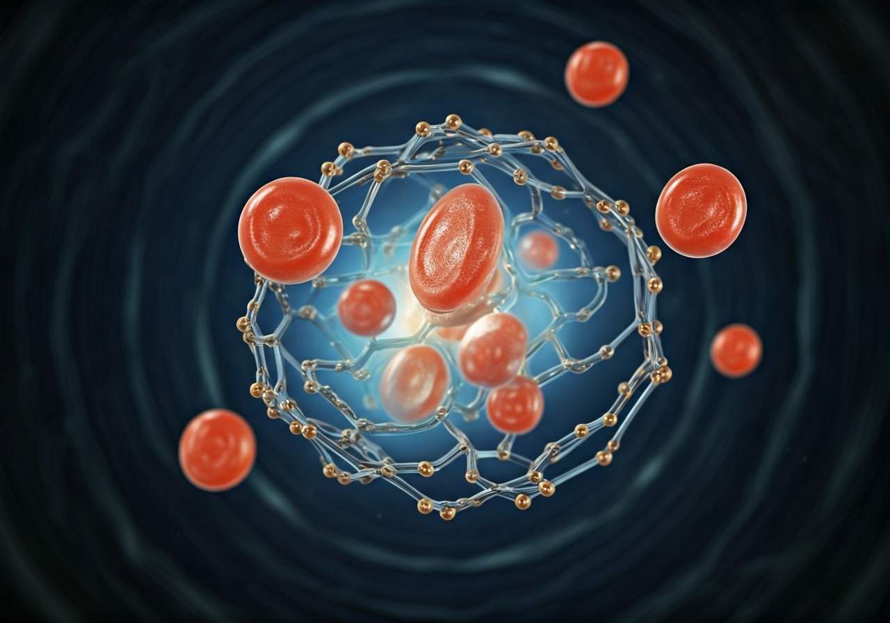 Fluorescenční cholesterol: Podvod, nebo revoluce? (Pravda) 2 A sophisticated 3D visualization of lipid droplets and cholesterol molecules within a neural network, modern laboratory aesthetic, clean background, premium blue and gold lighting, 85mm lens, highly detailed, no text, no letters