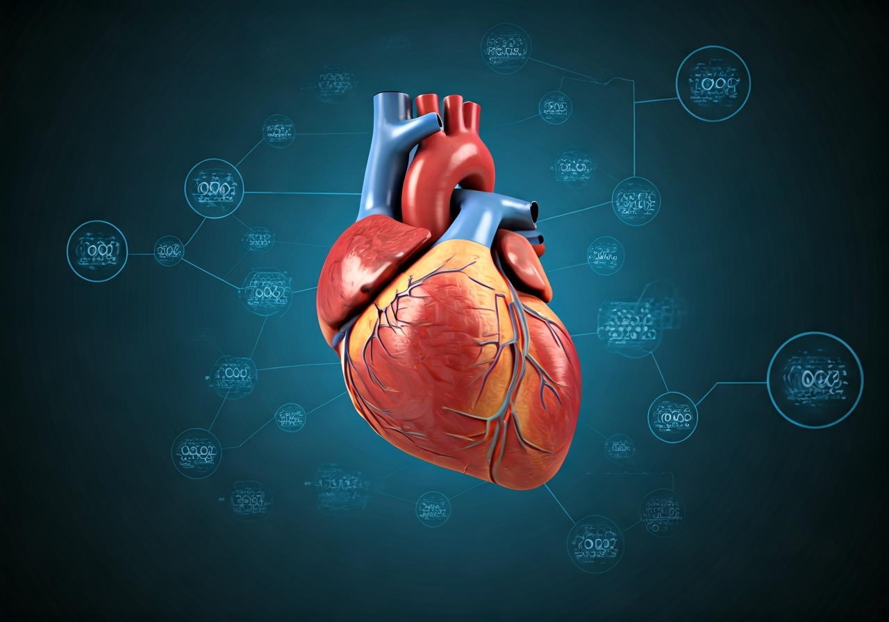 Krevní tlak: Máte hodnoty v normě? (Tabulka 2026) 3 A professional medical infographic style visualization of a healthy heart surrounded by metabolic pathways, clean minimalist aesthetic, soft blue and white lighting, 85mm lens, high resolution, clinical environment, no text, no words, no letters