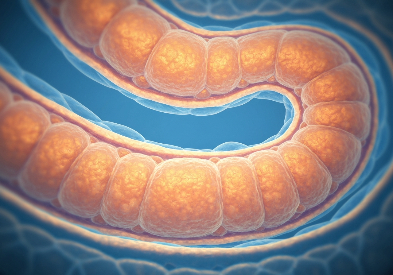 Alkohol na podrážděný žaludek: Je to bezpečné? (Pravda) 2 A microscopic close-up visualization of human gastric lining showing cellular structure, clinical aesthetic, soft focus, high-end medical illustration style, clean blue and warm orange tones, cinematic lighting, no text, no letters