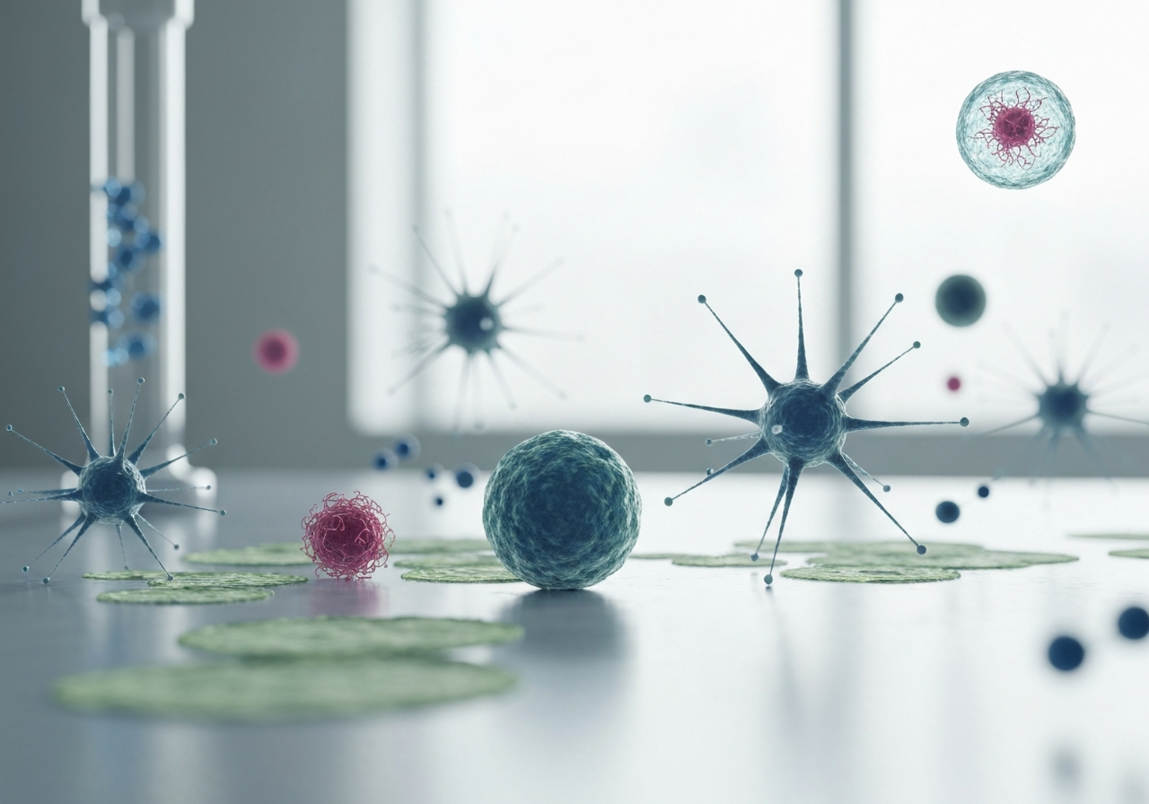 Prášky na imunitu: Fungují vůbec? (Pravda 2026) 2 A conceptual macro shot of diverse biological cells and interconnected neural-like networks in a clean, minimalist laboratory setting, soft natural light, depth of field, 85mm lens, high-end editorial quality, no text, no words, no letters.