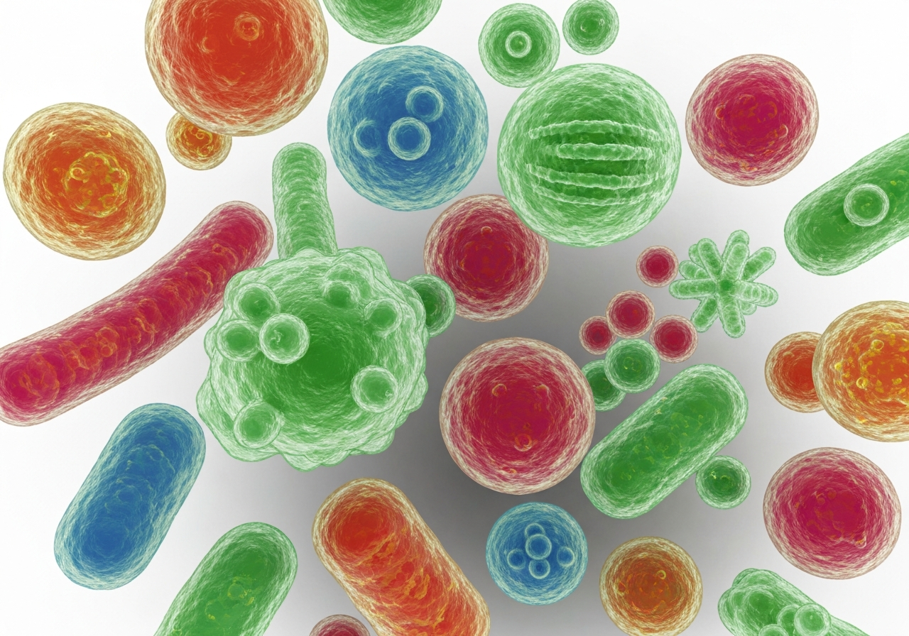 Prášky na imunitu: Fungují vůbec? (Pravda 2026) 3 A professional, close-up macro shot of healthy, diverse intestinal flora cells in a vibrant, bioluminescent environment, abstract medical illustration, clean background, soft clinical lighting, 85mm lens, high resolution, no text, no letters.