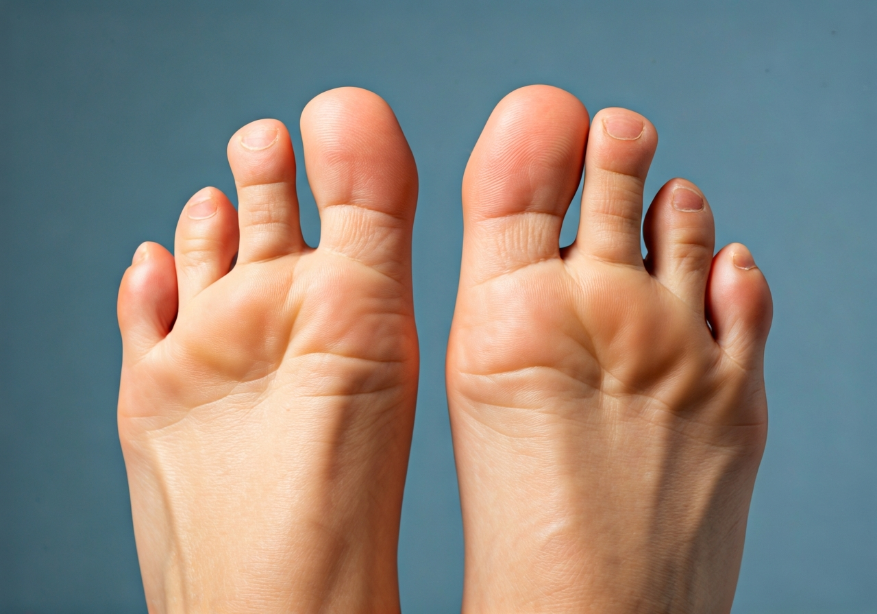 Bakterie na nohou: 5 kroků, jak se jich zbavit (Rychle) 2 A professional medical close-up shot of feet, focus on the interdigital spaces, clean and clinical aesthetic, soft natural light, 85mm lens, high resolution, macro photography style, no text, no letters.