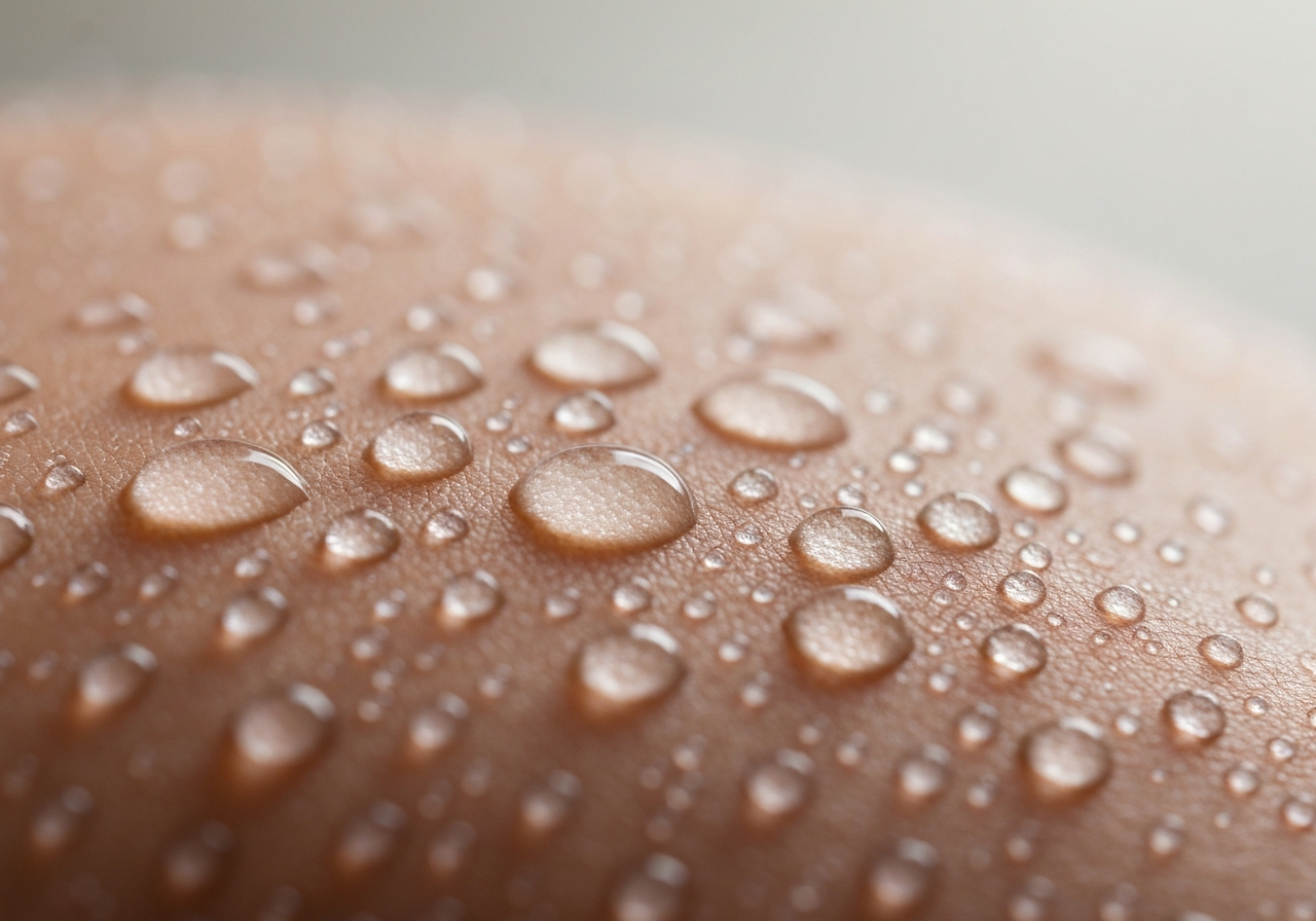 A close-up cinematic shot of water droplets on skin after cold immersion, modern premium aesthetic, soft natural light, macro photography, 85mm lens, sharp focus, neutral tones, high resolution, no text, no letters
