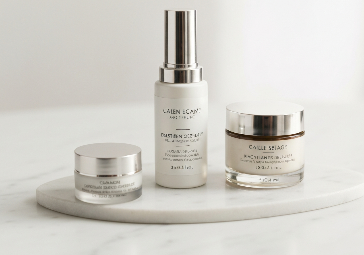 Antiperspirant: Škodí vašemu tělu? (Pravda odhalena) 2 Close-up of high-end skincare bottles on a white marble surface, minimalist and clean aesthetic, editorial photography, soft natural light, 85mm lens, high resolution, no text, no words, no letters