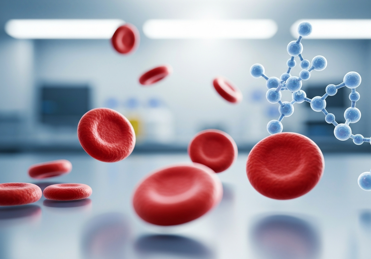 Hranice cholesterolu 2026: Kompletní tabulka (Expert) 2 Close-up macro shot of healthy blood cells and lipid molecules, scientific laboratory environment, premium editorial style, soft diffused lighting, 85mm lens, high resolution, no text, no letters