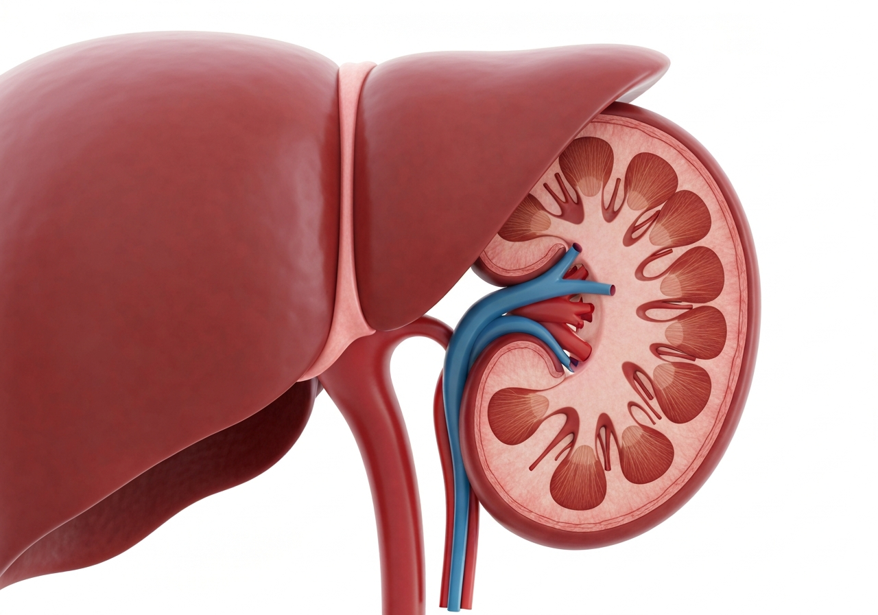 24hodinový detox: Funguje to? (Pravda o rychlé očistě) 2 Close-up of human liver and kidney anatomy, clinical diagram style, minimalist white background, professional medical editorial photography, soft clinical lighting, 85mm lens, high resolution, no text, no letters