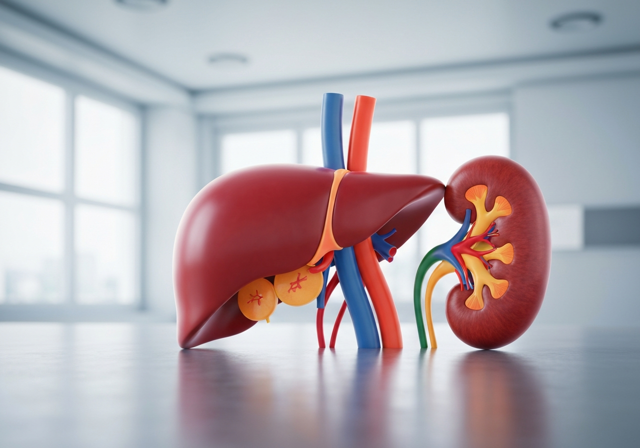 Detox za 5 minut: 3 ingredience pro čisté tělo (Návod) 2 Artistic medical visualization of human liver and kidneys, glowing with biological vitality, modern clean clinical environment, editorial photography style, soft natural light, macro lens, 85mm, highly detailed, no text, no words, no letters