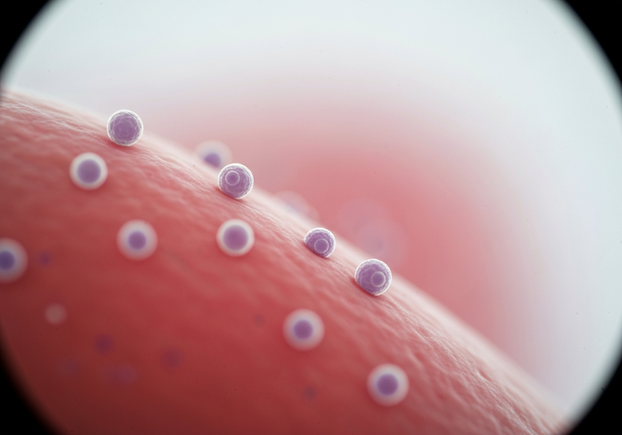Microscopic view of Candida albicans cells on a human mucosal surface, clinical laboratory setting, clean medical aesthetic, soft macro focus, premium lighting, no text, no letters
